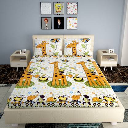 RARE BIRD 240 TC Microfiber King Cartoon Fitted (Elastic) Bedsheet