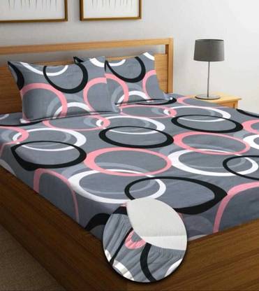 rivek decor 180 TC Cotton Double Printed Fitted (Elastic) Bedsheet
