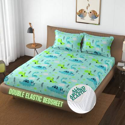 Flipkart SmartBuy 180 TC Microfiber Double Printed Fitted (Elastic) Bedsheet