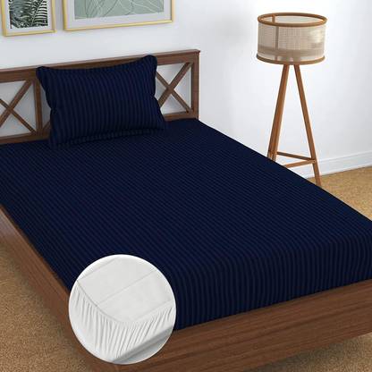 ZJIESHU Satin Single Fitted (Elastic) 120 TC Striped Bedsheet