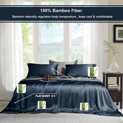 HOME BLENDZ Viscose Double Fitted (Elastic) 400 TC Solid Bedsheet