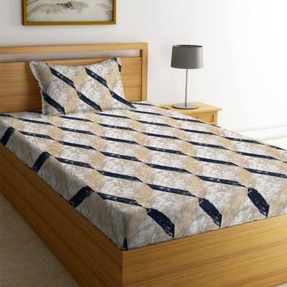 HOMYBEES 220 TC Cotton Single Abstract Flat Bedsheet