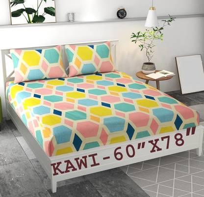 Kawi Polycotton Queen Fitted (Elastic) 200 TC Floral Bedsheet