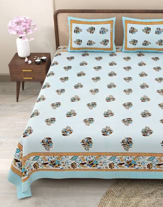 CLOTHOLOGY Cotton King Flat 240 TC Jaipuri Prints Bedsheet