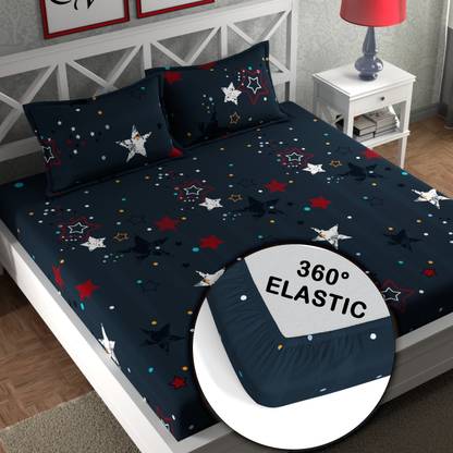 CG Homes Cotton Double Fitted (Elastic) 180 TC Printed Bedsheet
