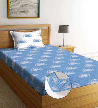 LATHWAL CRATIONS 244 TC Cotton Single Printed Fitted (Elastic) Bedsheet