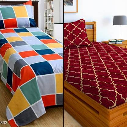 Decent Home 200 TC Cotton Single Checkered Flat Bedsheet