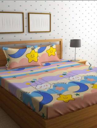 LOXICA 220 TC Microfiber King Printed Fitted (Elastic) Bedsheet