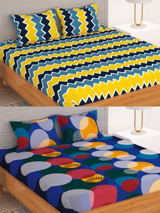 Bedspun 150 TC Microfiber Double Abstract Flat Bedsheet