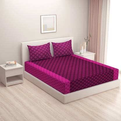 SWAYAM 210 TC Cotton Double Printed Fitted (Elastic) Bedsheet