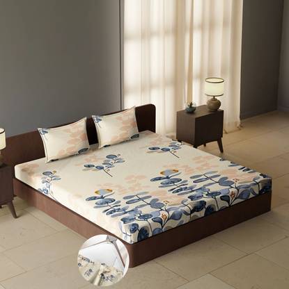 CARLTON LONDON 180 TC Polyester Queen Floral Fitted (Elastic) Bedsheet