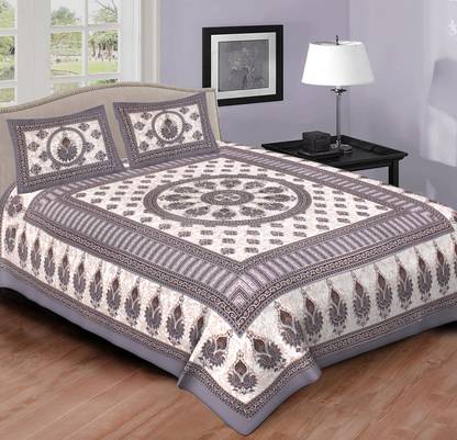 BOMBAY ELEGANCE 144 TC Cotton Double Jaipuri Prints Flat Bedsheet