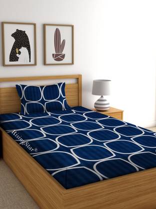 Flipkart SmartBuy 250 TC Cotton Single Abstract Fitted (Elastic) Bedsheet