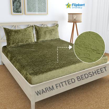 Flipkart SmartBuy 400 TC Woolen Double Floral Fitted (Elastic) Bedsheet