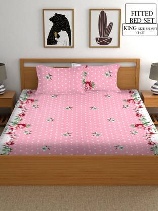 RUMFOT Microfiber Double Fitted (Elastic) 260 TC Floral Bedsheet