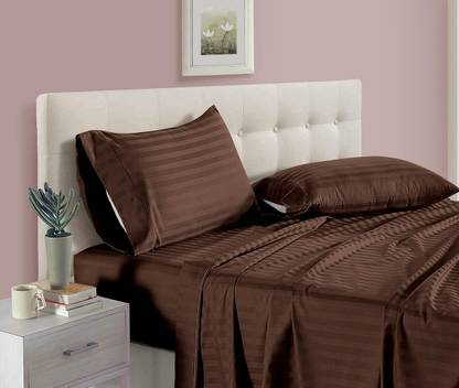 Home Elite Polycotton King Flat 210 TC Striped Bedsheet