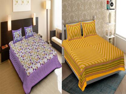 AKS Fashion Hub 150 TC Cotton Double Jaipuri Prints Bedsheet