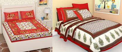 Yuvi Impex Jaipur 150 TC Cotton Queen Jaipuri Prints Flat Bedsheet