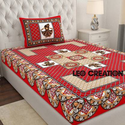 Leo Creation Cotton Single Flat 144 TC Jaipuri Prints Bedsheet
