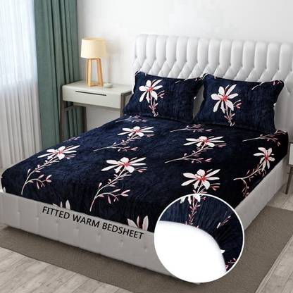 EXFAB Woolen King Fitted (Elastic) 354 TC Printed Bedsheet