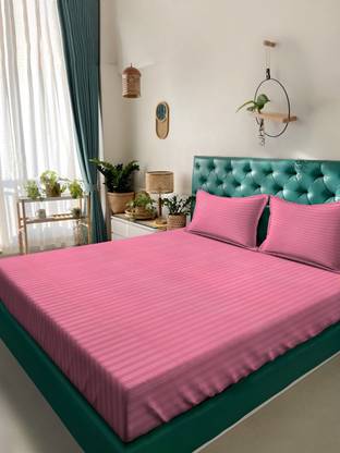 Alina decor 210 TC Polycotton Double Striped Flat Bedsheet