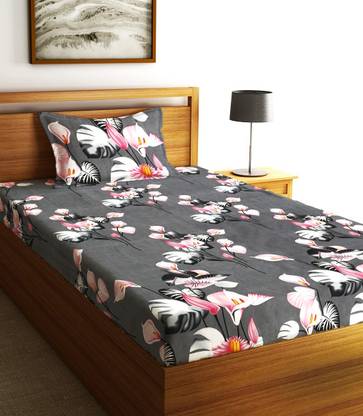 Fashion String Microfiber Single Flat 120 TC Floral Bedsheet
