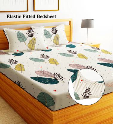 Moonroof 255 TC Cotton King Printed Fitted (Elastic) Bedsheet