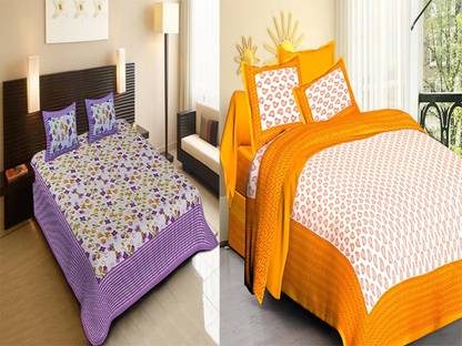 AKS Fashion Hub 150 TC Cotton Double Jaipuri Prints Bedsheet