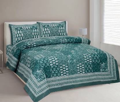 CLOTHOLOGY 240 TC Cotton King Jaipuri Prints Flat Bedsheet