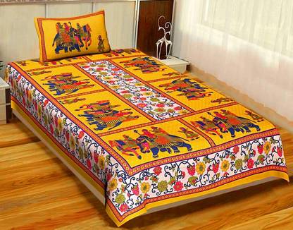 Dreamsoft Cotton Single Flat 144 TC Jaipuri Prints Bedsheet