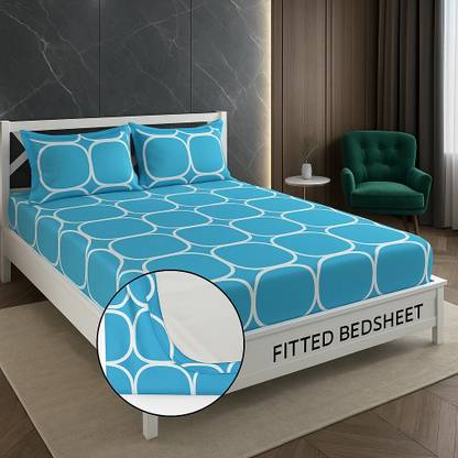 Shivi Creation 170 TC Cotton King Printed Fitted (Elastic) Bedsheet
