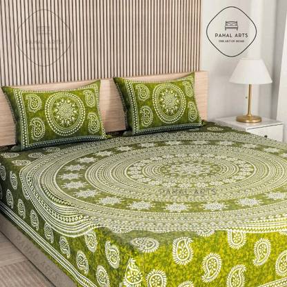 PahalArts Cotton Double Flat 144 TC Jaipuri Prints Bedsheet
