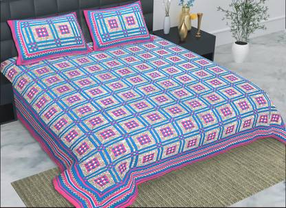 Satrangifeel Cotton Queen Flat 180 TC Jaipuri Prints Bedsheet