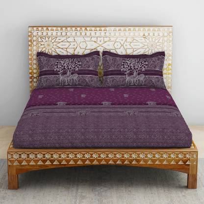 SPACES 210 TC Cotton King Floral Flat Bedsheet