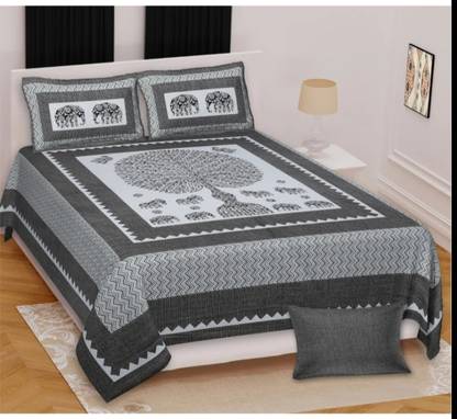 KAANY FAB Cotton King Flat 220 TC Jaipuri Prints Bedsheet
