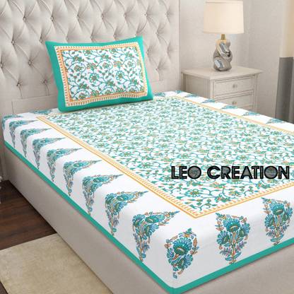 Leo Creation Cotton Single Flat 144 TC Jaipuri Prints Bedsheet