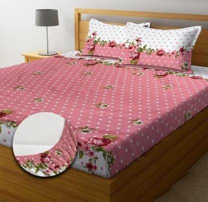 GoodRisk 320 TC Cotton Queen Printed Fitted (Elastic) Bedsheet