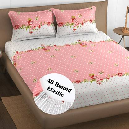 Decent Home 240 TC Cotton Queen Floral Fitted (Elastic) Bedsheet
