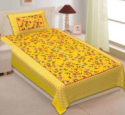 VNV Creation Cotton Single Flat 144 TC Jaipuri Prints Bedsheet