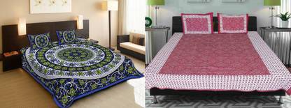 AKS Fashion Hub 150 TC Cotton Queen Jaipuri Prints Flat Bedsheet