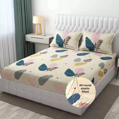 GOODLO 240 TC Microfiber Queen Printed Fitted (Elastic) Bedsheet