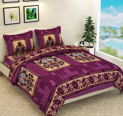 kartik creation 190 TC Woolen Double Floral Flat Bedsheet
