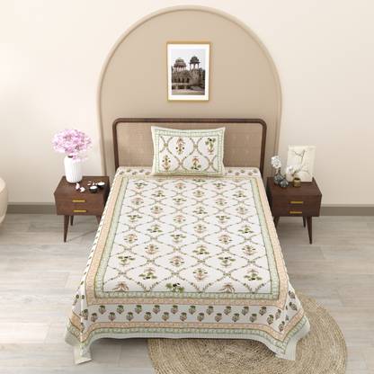 urban jaipur 210 TC Cotton Single Jaipuri Prints Flat Bedsheet