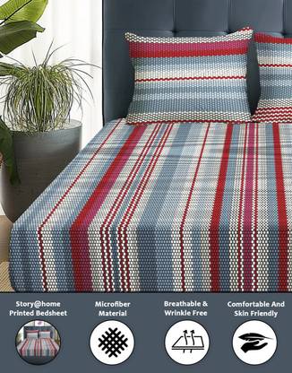 Story@home 180 TC Microfiber Double Abstract Flat Bedsheet