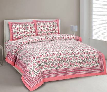 CLOTHOLOGY Cotton King Flat 240 TC Jaipuri Prints Bedsheet