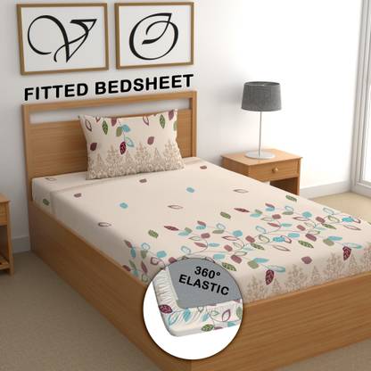 CG Homes 180 TC Cotton Single Printed Fitted (Elastic) Bedsheet