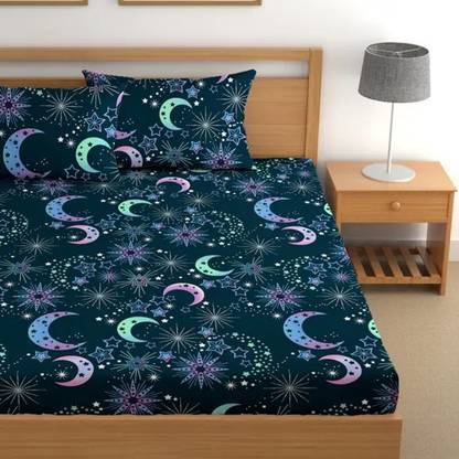 AMEYAA 320 TC Cotton King Printed Fitted (Elastic) Bedsheet
