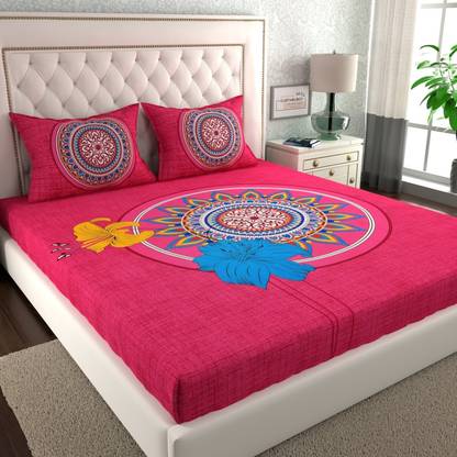 CLOTHOLOGY Cotton Queen Flat 144 TC Printed Bedsheet