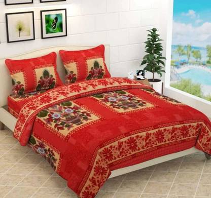 LUXURY CRAFT 160 TC Woolen Double Floral Flat Bedsheet