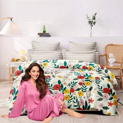 Signature Cotton Double Flat 225 TC Floral Bedsheet